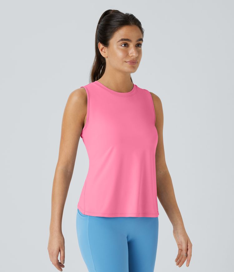 Cut Out Crossover Hem Solid Yoga Tank Top