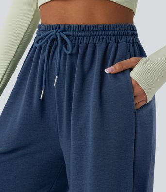 High Waisted Drawstring Pocket Running Joggers