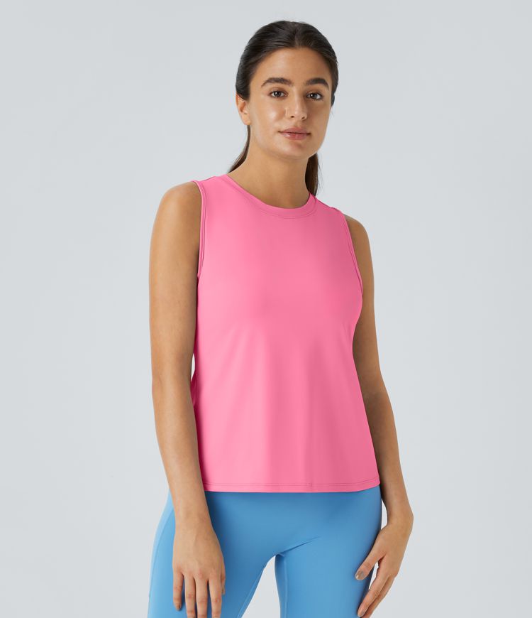 Cut Out Crossover Hem Solid Yoga Tank Top