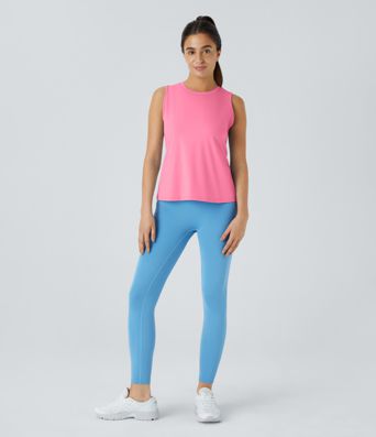 Cut Out Crossover Hem Solid Yoga Tank Top