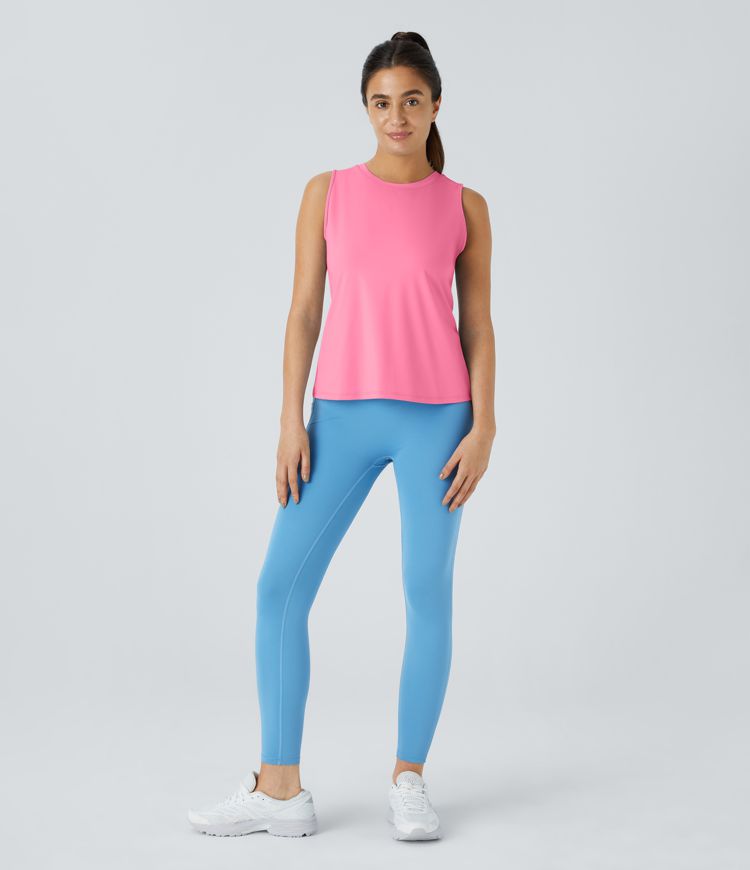 Cut Out Crossover Hem Solid Yoga Tank Top