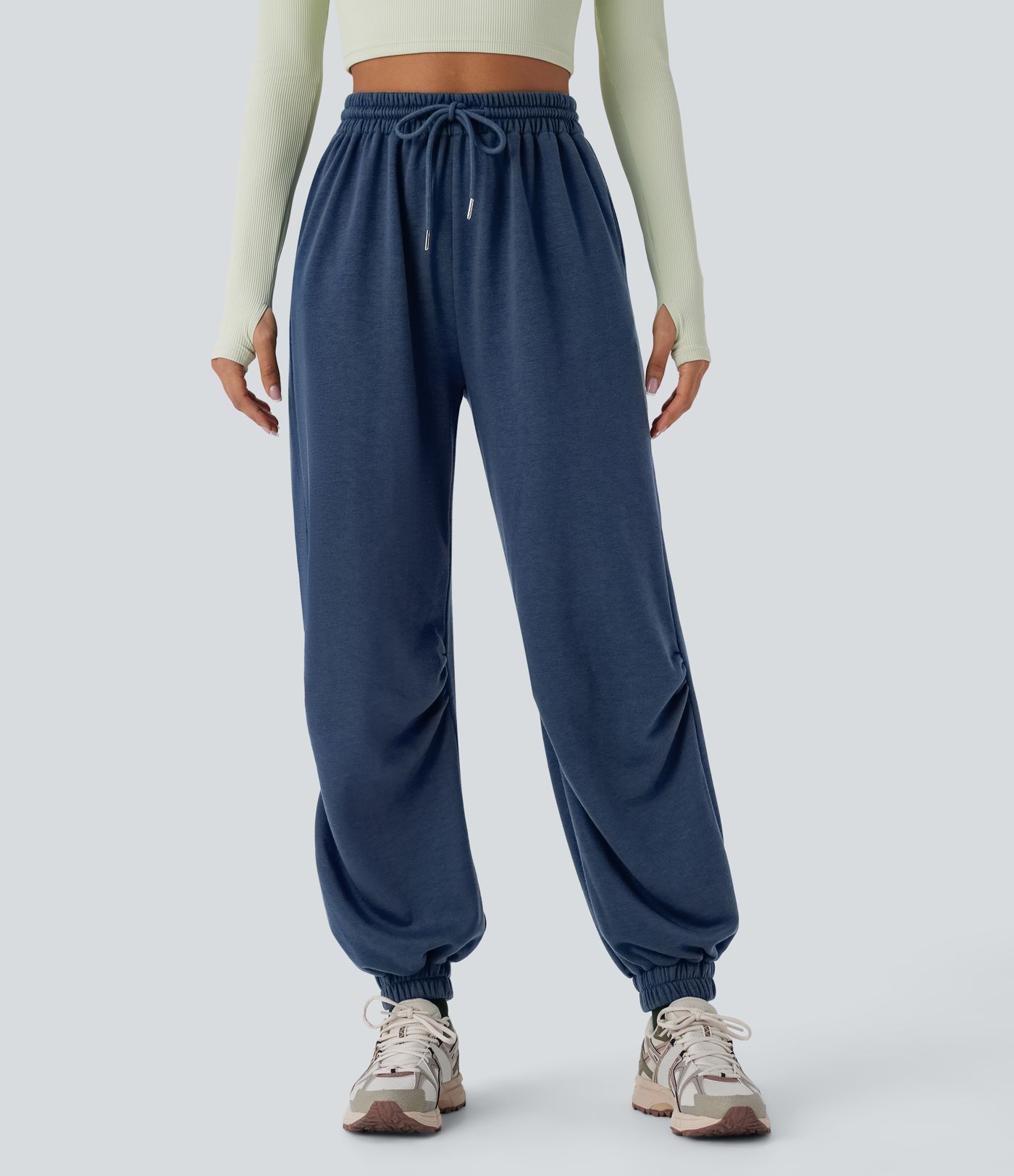 High Waisted Drawstring Pocket Running Joggers