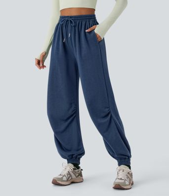 High Waisted Drawstring Pocket Running Joggers
