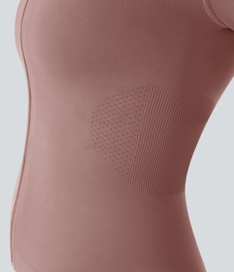 OneForm Seamless Flow Stand Collar Raglan Sleeve Thumb Hole Zipper Skinny Yoga Jacket