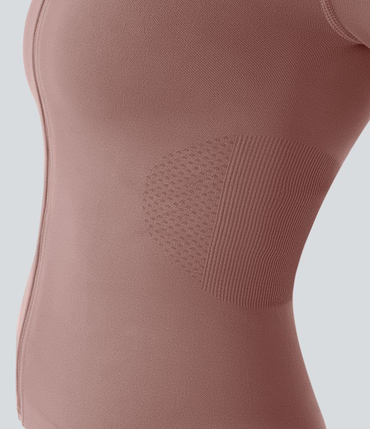 OneForm Seamless Flow Stand Collar Raglan Sleeve Thumb Hole Zipper Skinny Yoga Jacket