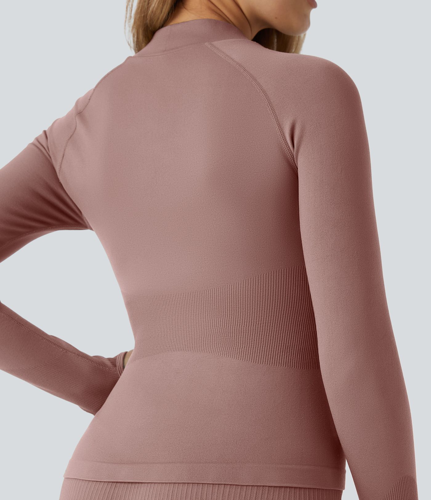 OneForm Seamless Flow Stand Collar Raglan Sleeve Thumb Hole Zipper Skinny Yoga Jacket