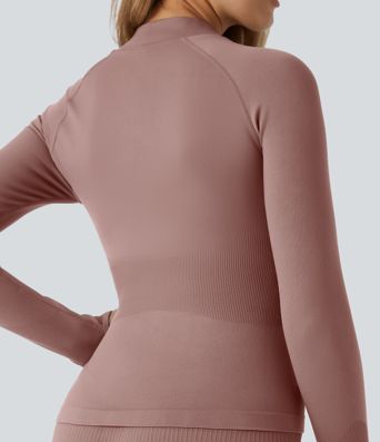 OneForm Seamless Flow Stand Collar Raglan Sleeve Thumb Hole Zipper Skinny Yoga Jacket