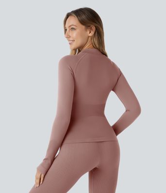 OneForm Seamless Flow Stand Collar Raglan Sleeve Thumb Hole Zipper Skinny Yoga Jacket