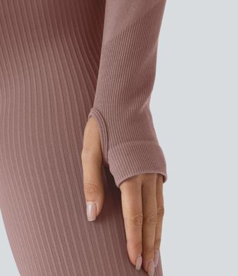 OneForm Seamless Flow Stand Collar Raglan Sleeve Thumb Hole Zipper Skinny Yoga Jacket