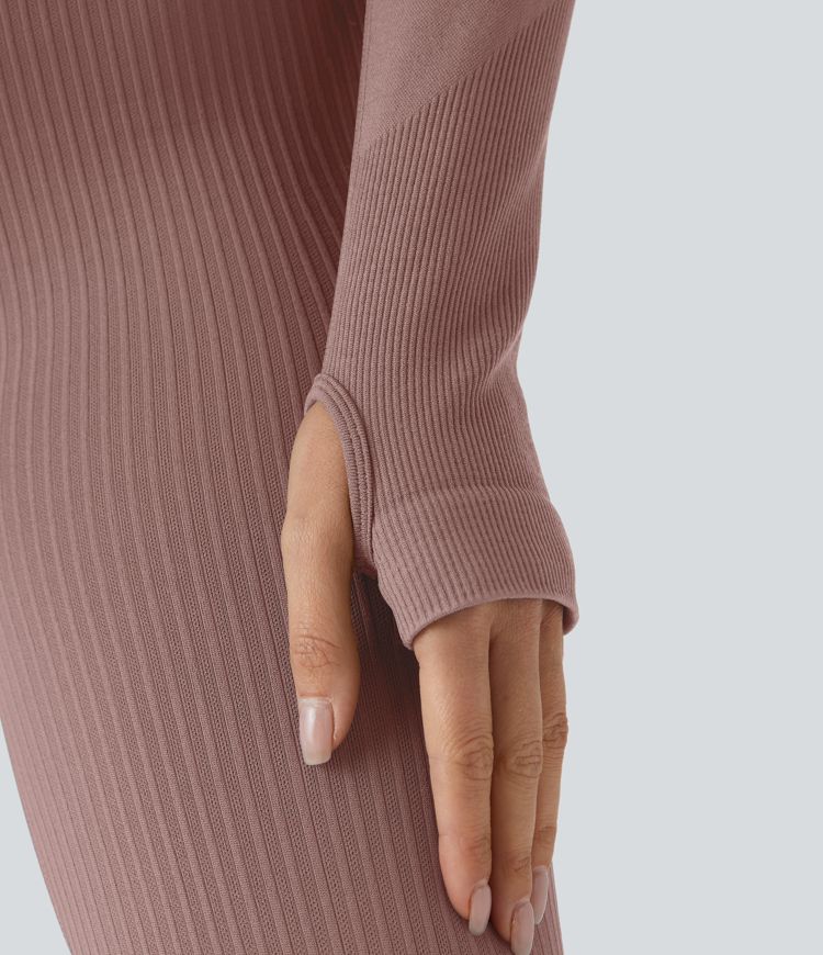 OneForm Seamless Flow Stand Collar Raglan Sleeve Thumb Hole Zipper Skinny Yoga Jacket