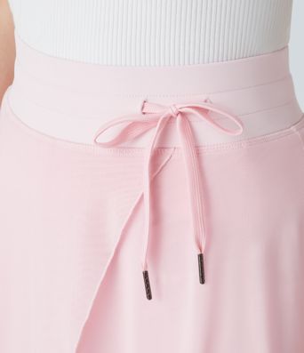 High Waisted Drawstring Contrast Mesh 2-in-1 Pocket Flowy Midi Flare Casual Skirt