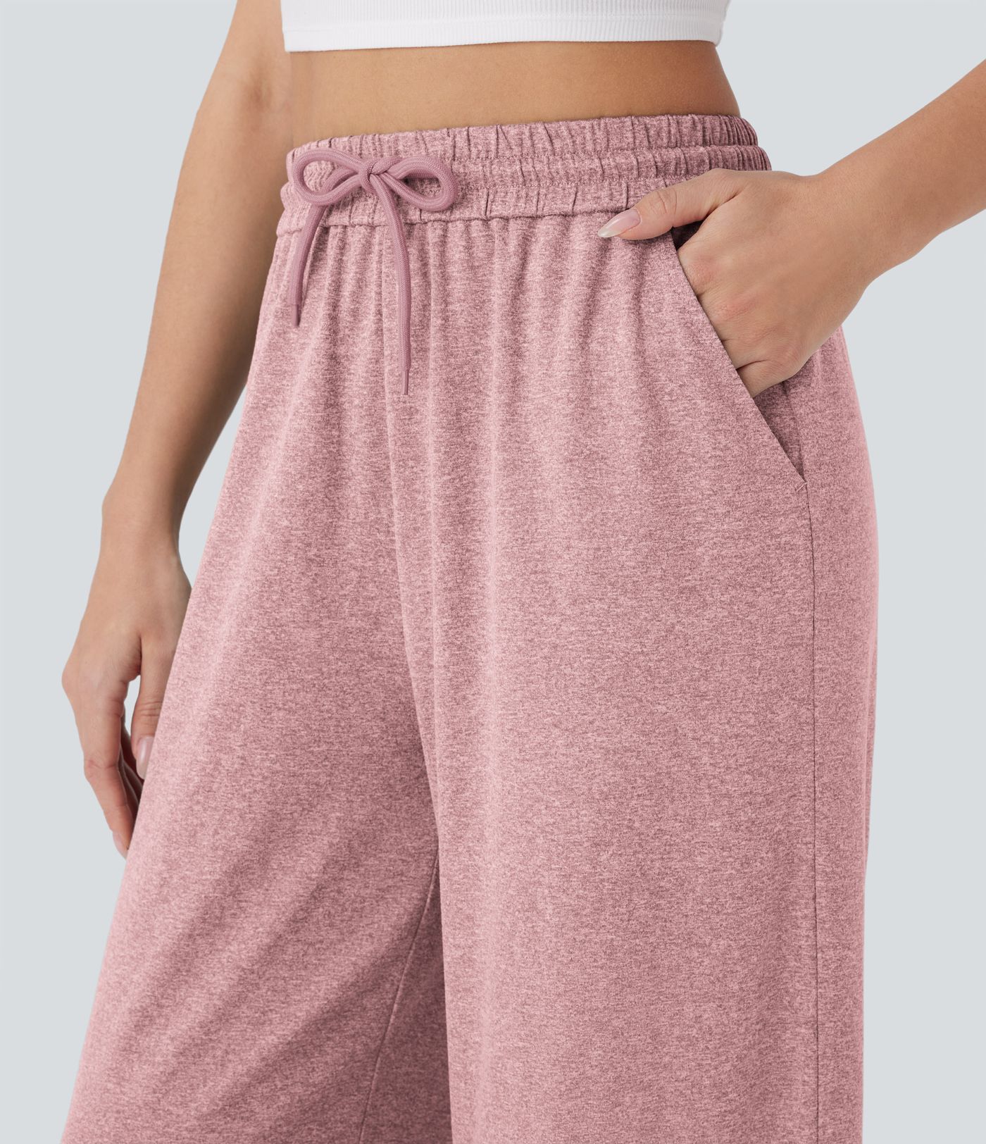 High Waisted Drawstring Pocket Wide Leg Casual Pants