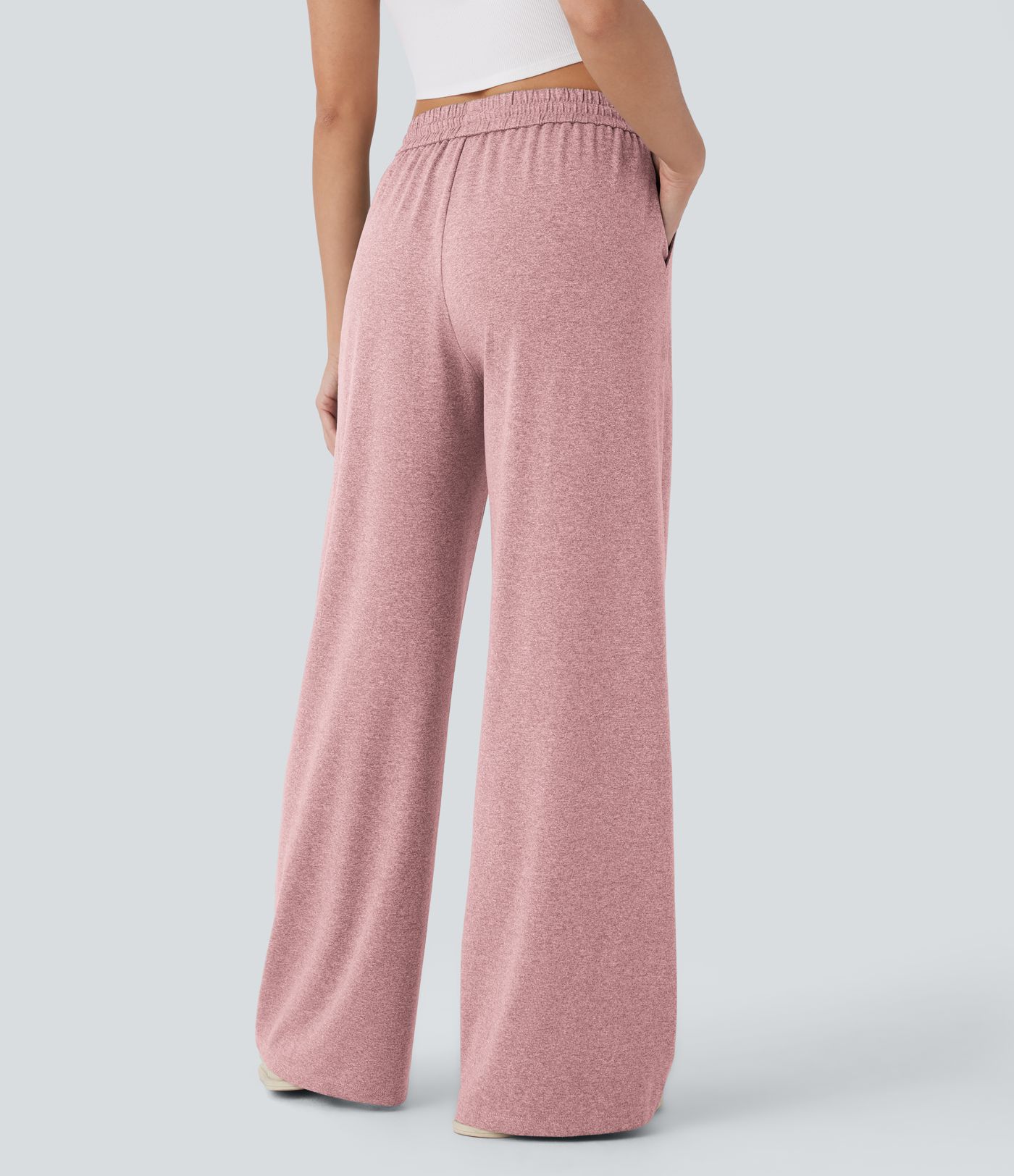 High Waisted Drawstring Pocket Wide Leg Casual Pants
