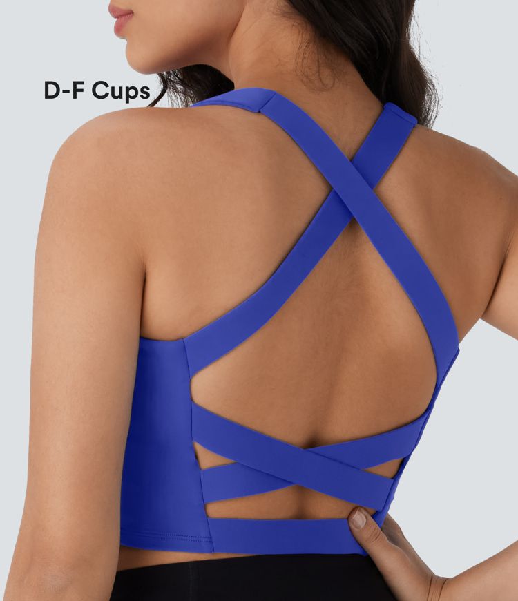 Softlyzero™ Airy Square Neck Backless Crisscross Cropped Cool Touch Yoga Tank Top-UPF50+-D/DD/DDD/F Cups