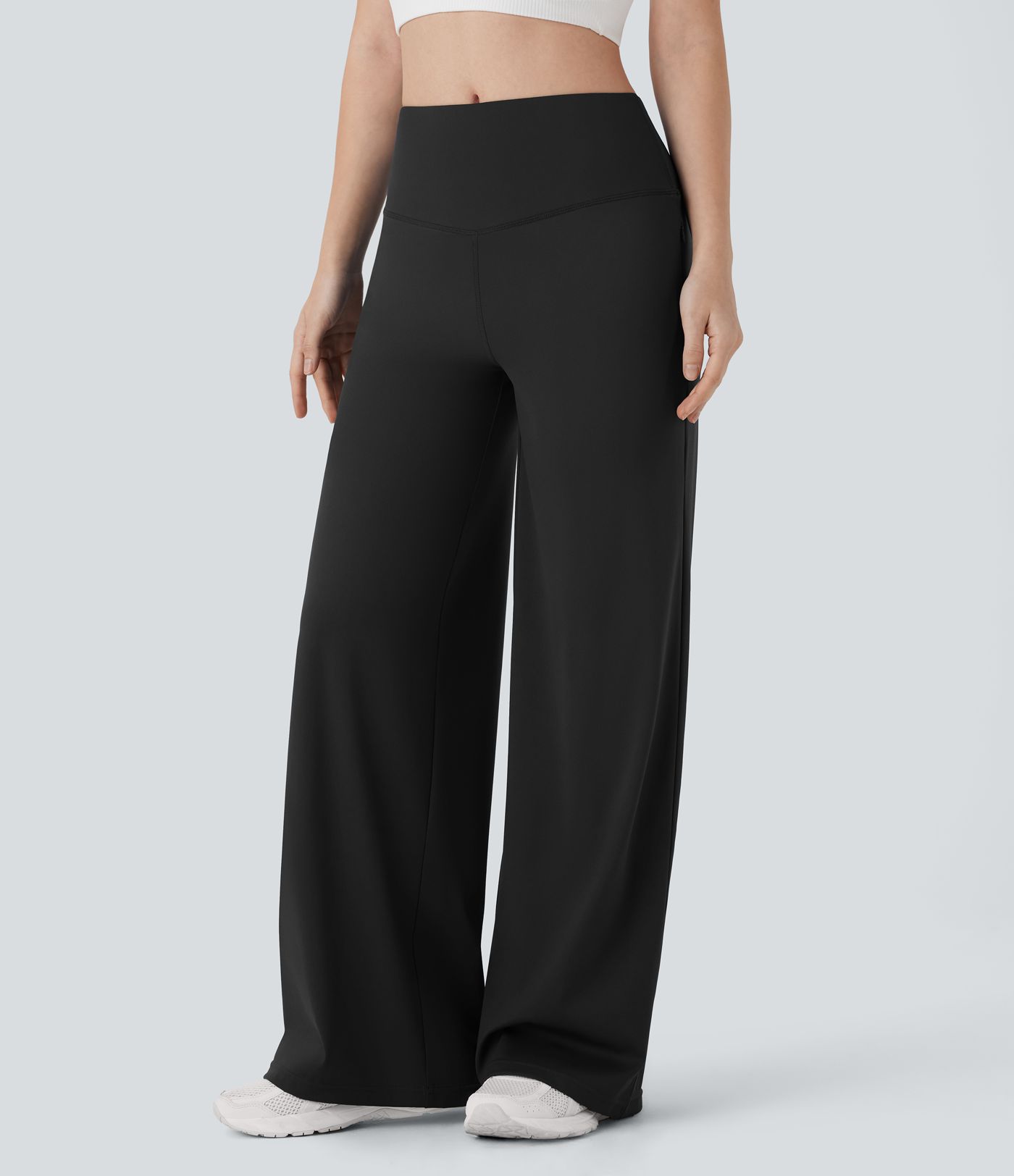 Mid Rise Straight Leg Yoga Pants with Side Zip Pocket