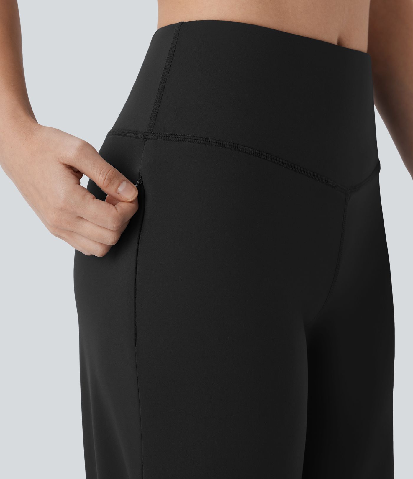Mid Rise Straight Leg Yoga Pants with Side Zip Pocket