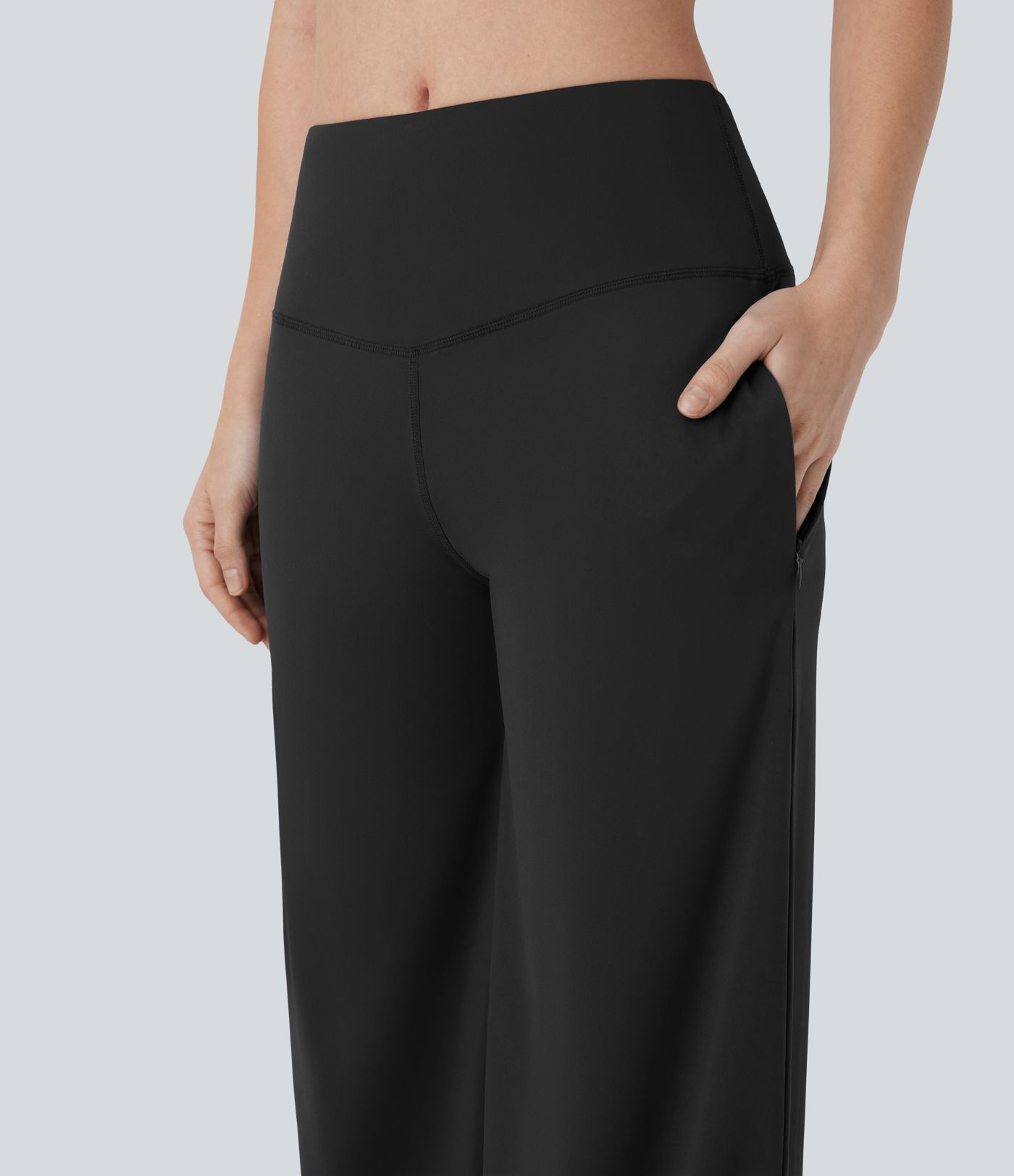 Mid Rise Straight Leg Yoga Pants with Side Zip Pocket