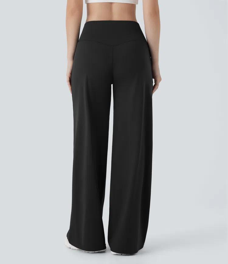 Mid Rise Straight Leg Yoga Pants with Side Zip Pocket