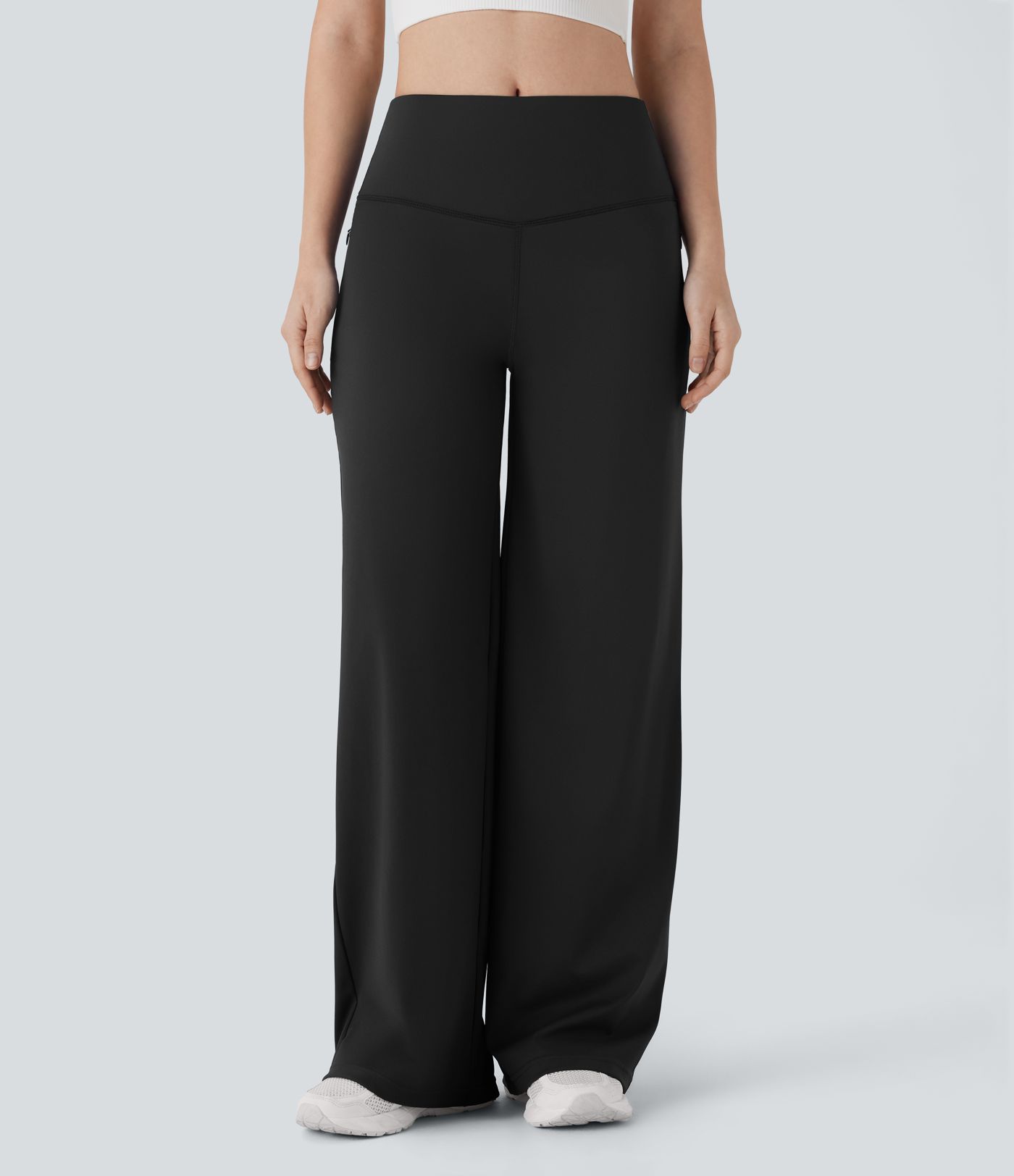 Mid Rise Straight Leg Yoga Pants with Side Zip Pocket