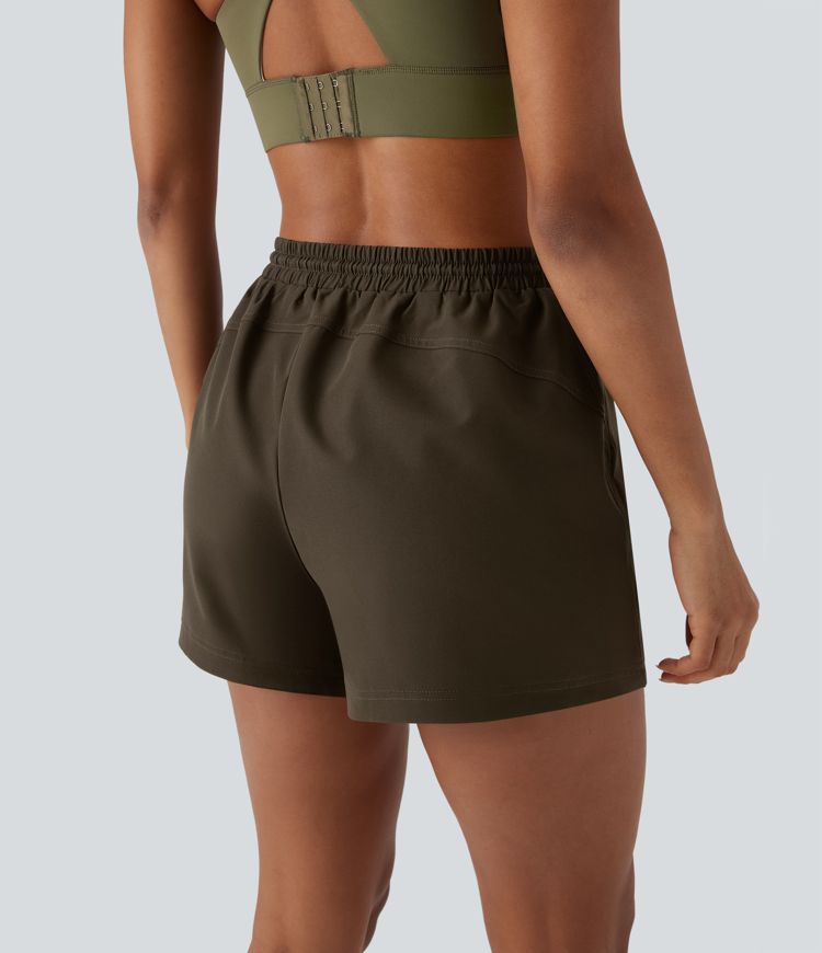 Water Repellent High Waisted Drawstring Hiking Shorts With Side Zipper Pockets 