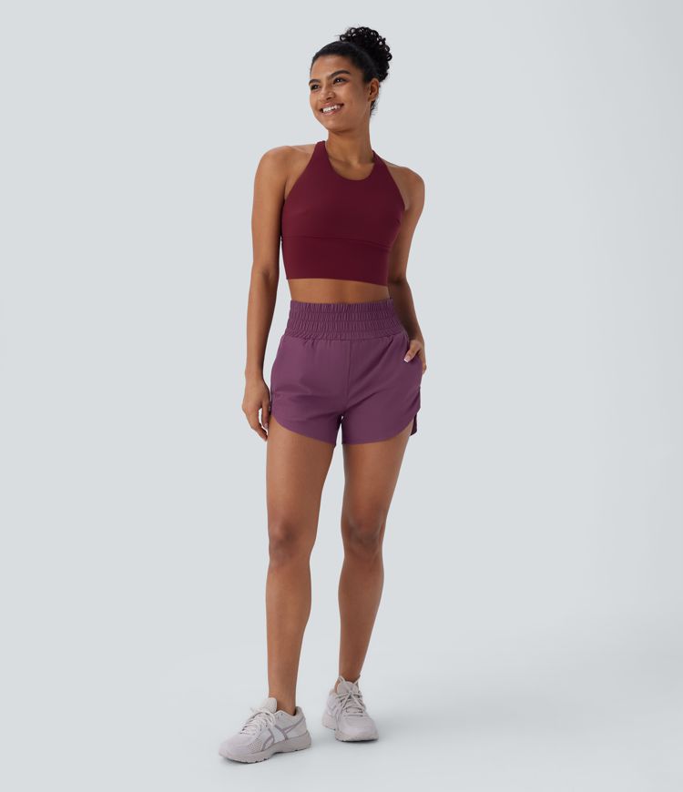 Breezeful™ High Waisted Multiple Pockets 2-in-1 Curved Hem Quick Dry Running Shorts 3.5''