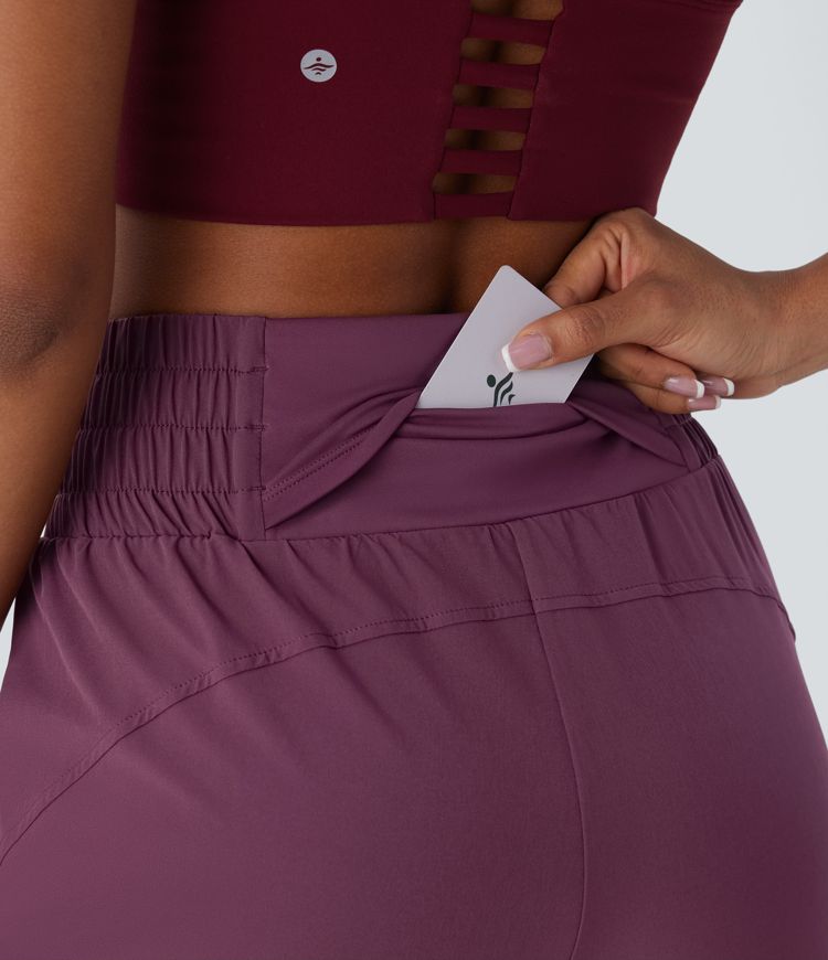 Breezeful™ High Waisted Multiple Pockets 2-in-1 Curved Hem Quick Dry Running Shorts 3.5''