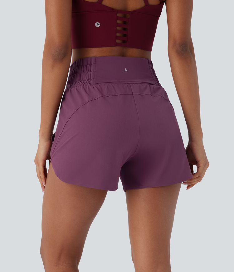 Breezeful™ High Waisted Multiple Pockets 2-in-1 Curved Hem Quick Dry Running Shorts 3.5''