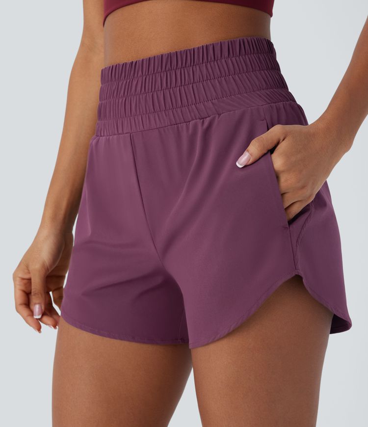 Breezeful™ High Waisted Multiple Pockets 2-in-1 Curved Hem Quick Dry Running Shorts 3.5''