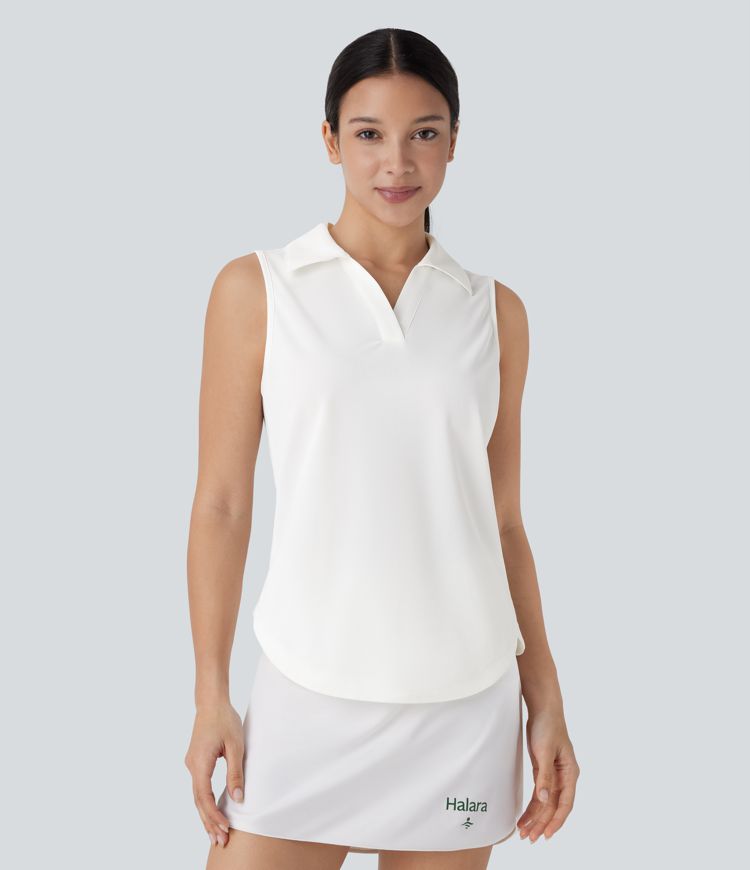 V Neck Crossover Curved Hem Quick Dry Golf Tank Top-UPF50+