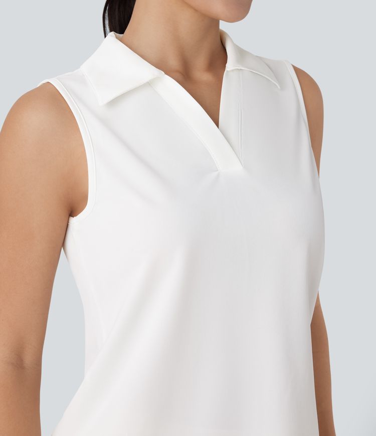V Neck Crossover Curved Hem Quick Dry Golf Tank Top-UPF50+