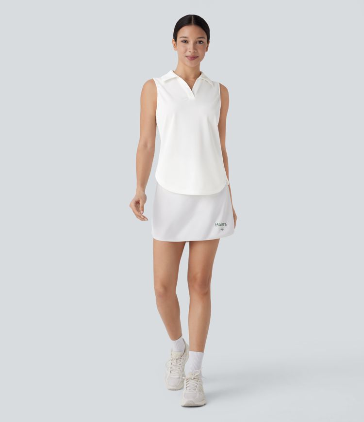 V Neck Crossover Curved Hem Quick Dry Golf Tank Top-UPF50+