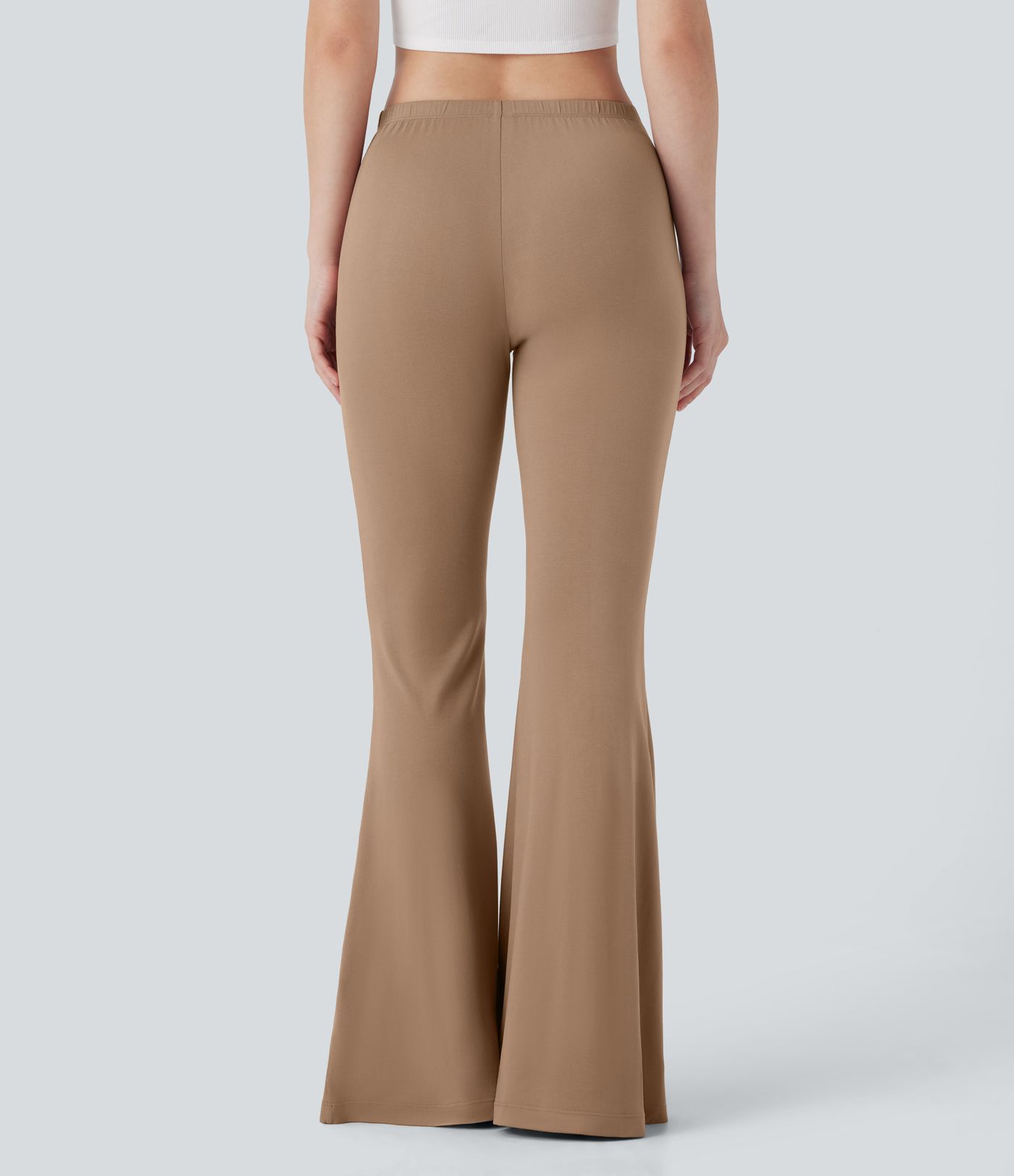 V Shaped Mid Rise Drawstring Flowy Casual Flare Pants