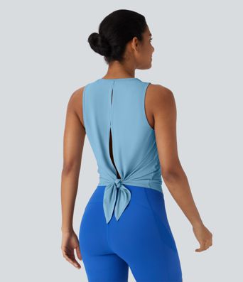 Split Tie Back Cool Touch Running Tank Top-UPF50+