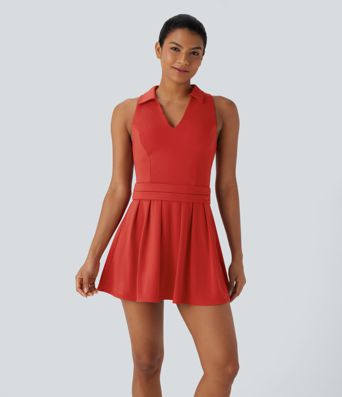 SoftlyZero™ QuickDry Polo Neck Sleeveless Pleated Hem Mini Tennis Active Dress