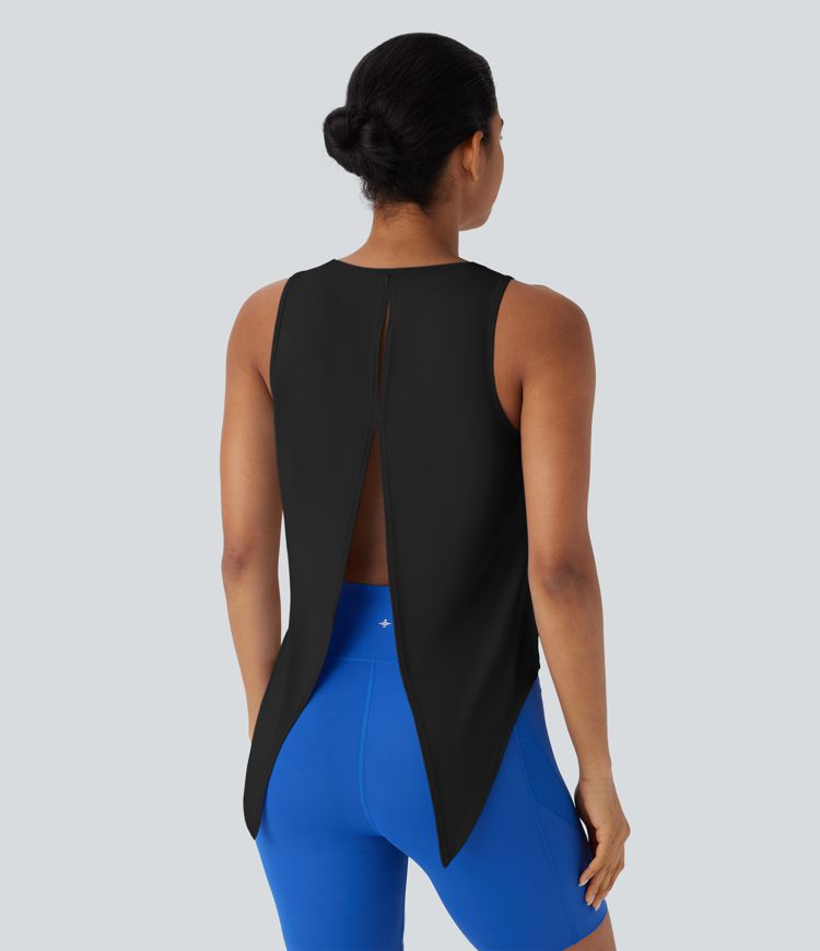 Split Tie Back Cool Touch Running Tank Top-UPF50+