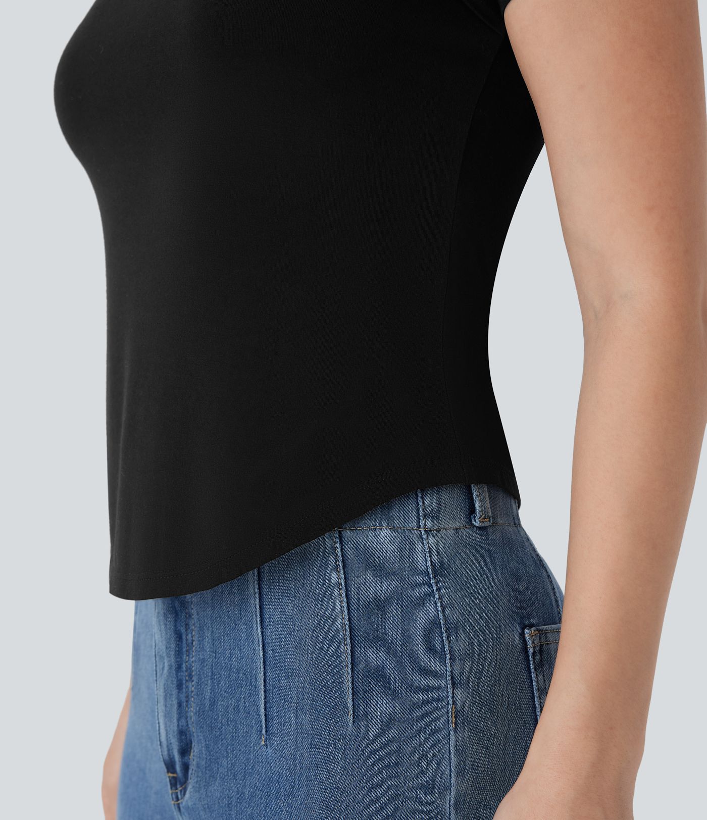 Cap Sleeve Curved Hem Casual Top