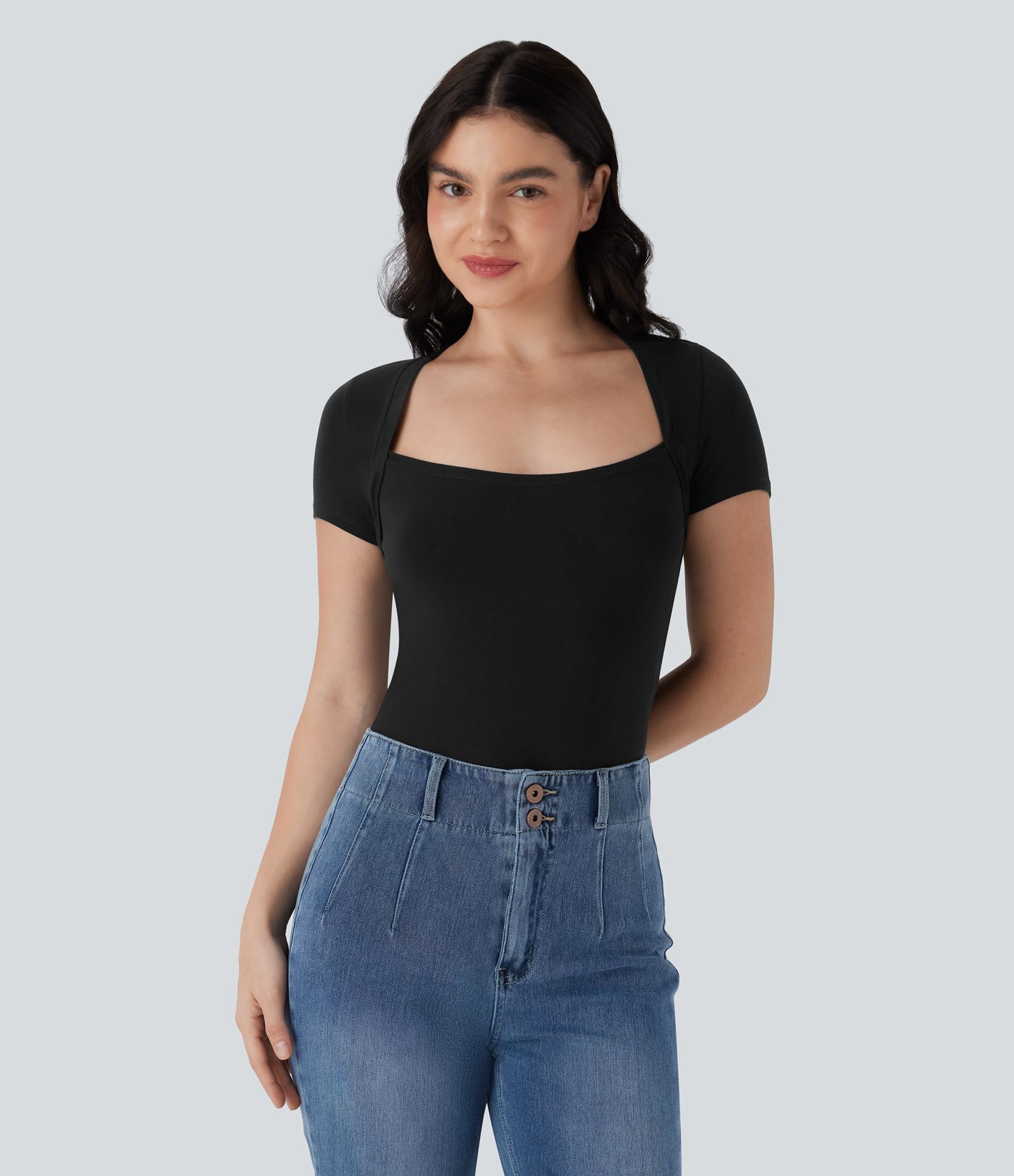 Cap Sleeve Curved Hem Casual Top