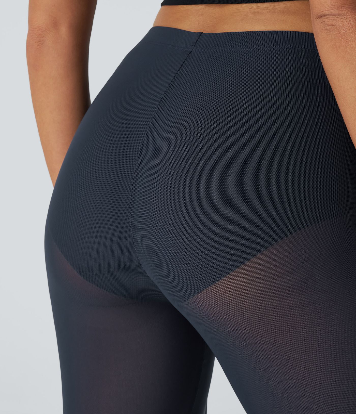 High-waisted 2-in-1 high-split mesh flare casual pants