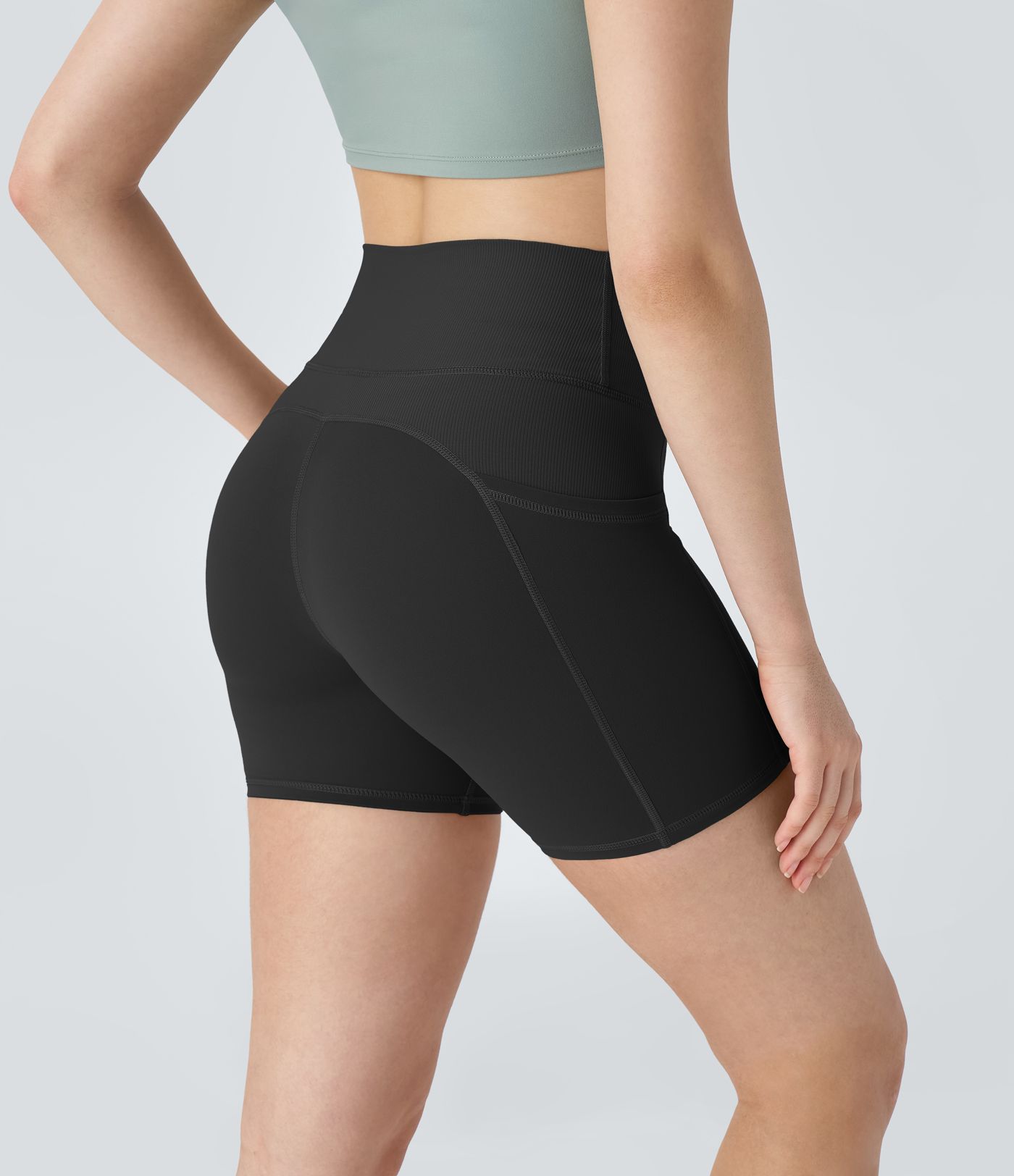 Halara UltraSculpt™ Short 12,5cm Biker Workout Côtelés Croisés à Taille Haute avec Poches Latérales