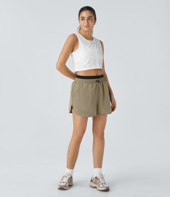 Mittlere Steighöhe Farbblock reflektierende Taschen Gebogener Saum 2-in-1 Wandershorts