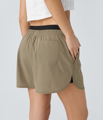 Mittlere Steighöhe Farbblock reflektierende Taschen Gebogener Saum 2-in-1 Wandershorts