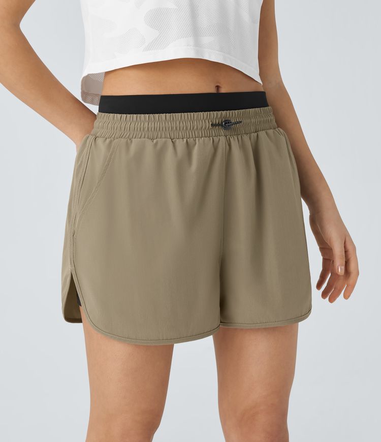 Mittlere Steighöhe Farbblock reflektierende Taschen Gebogener Saum 2-in-1 Wandershorts