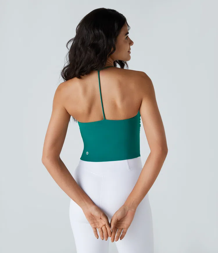 Top Softlyzero™ Airy tirante yoga cuello halter sin espalda fruncido tacto fresco