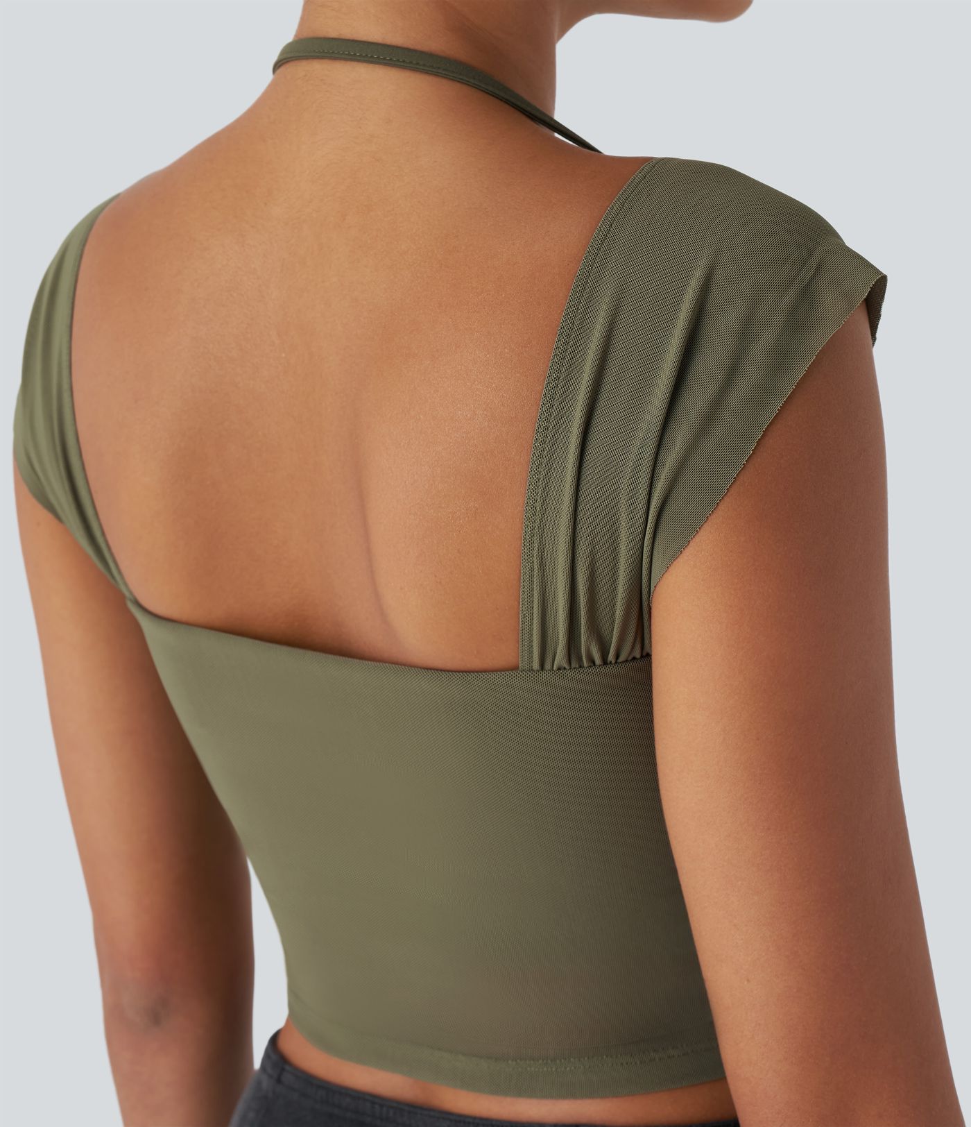 SoftlyZero™ Quadratischer Ausschnitt Neckholder Kontrast Mesh Kurzes Lässiges Tanktop-UPF50+
