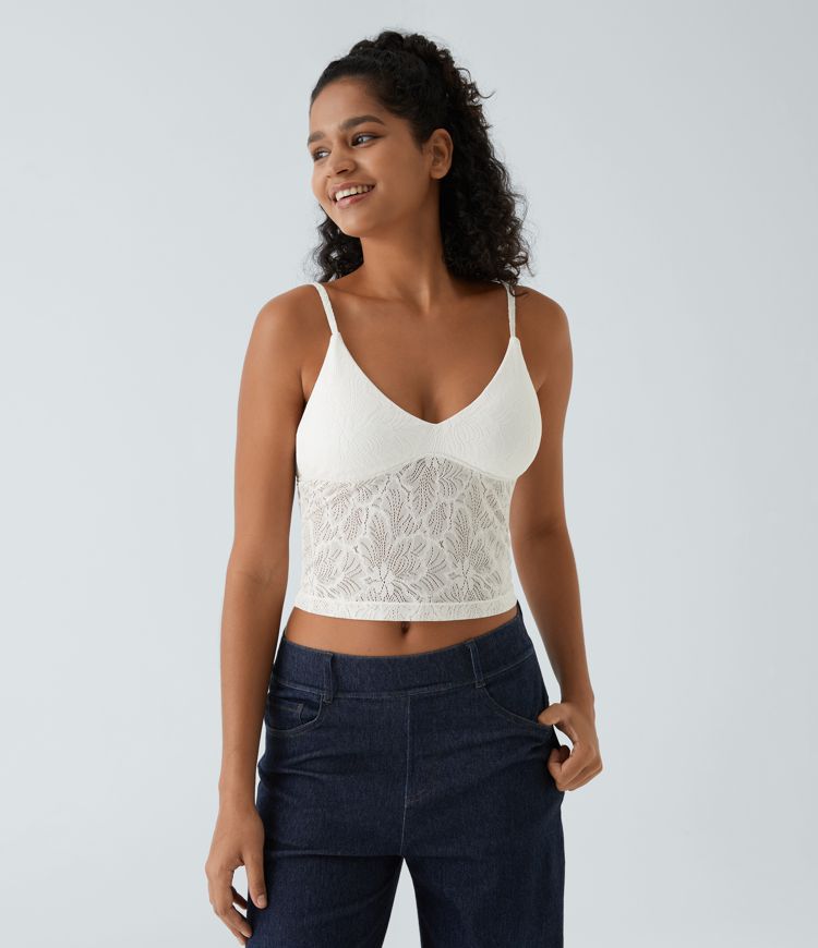 Camiseta sin mangas encaje recortada sin espalda