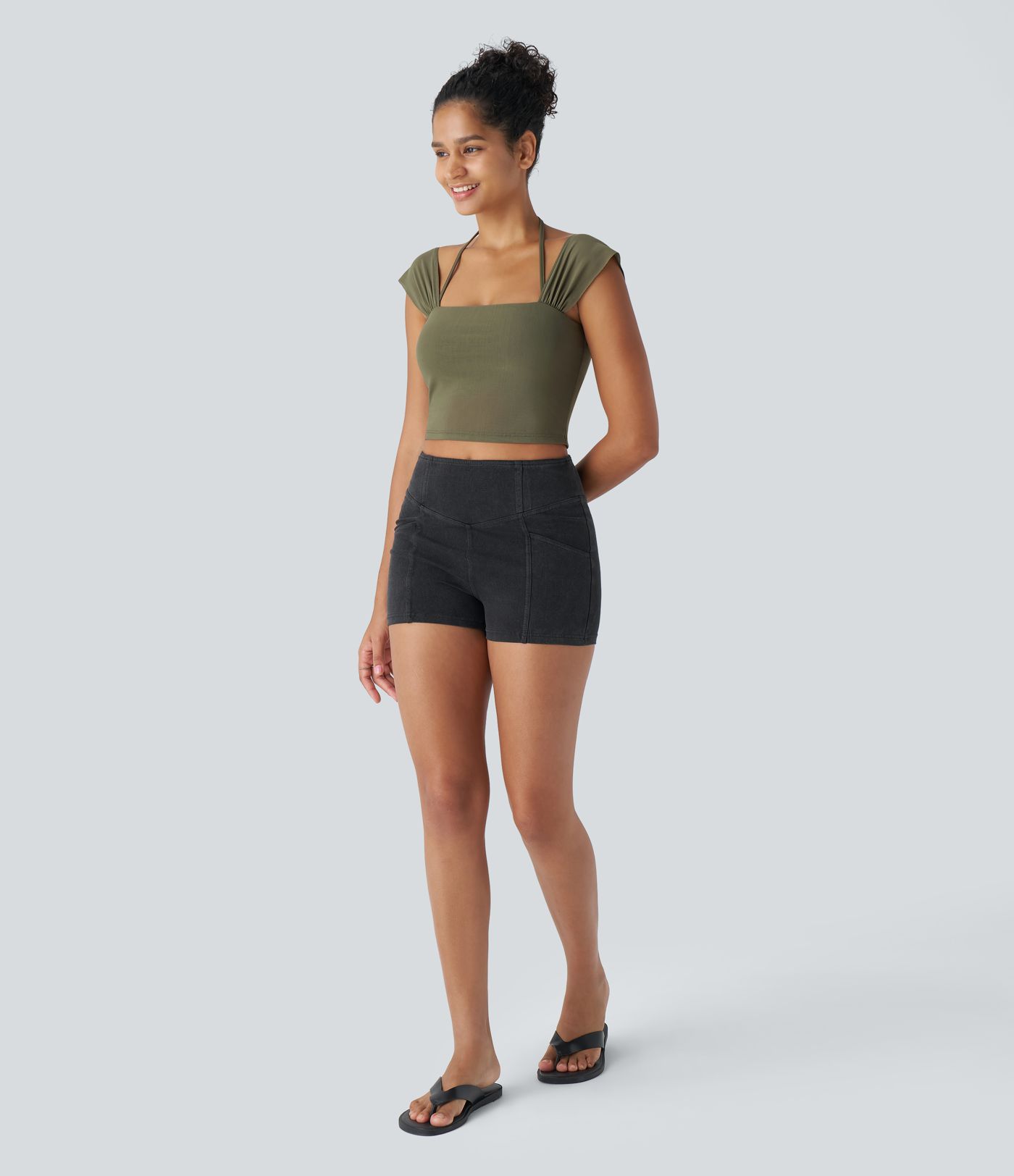 SoftlyZero™ Quadratischer Ausschnitt Neckholder Kontrast Mesh Kurzes Lässiges Tanktop-UPF50+