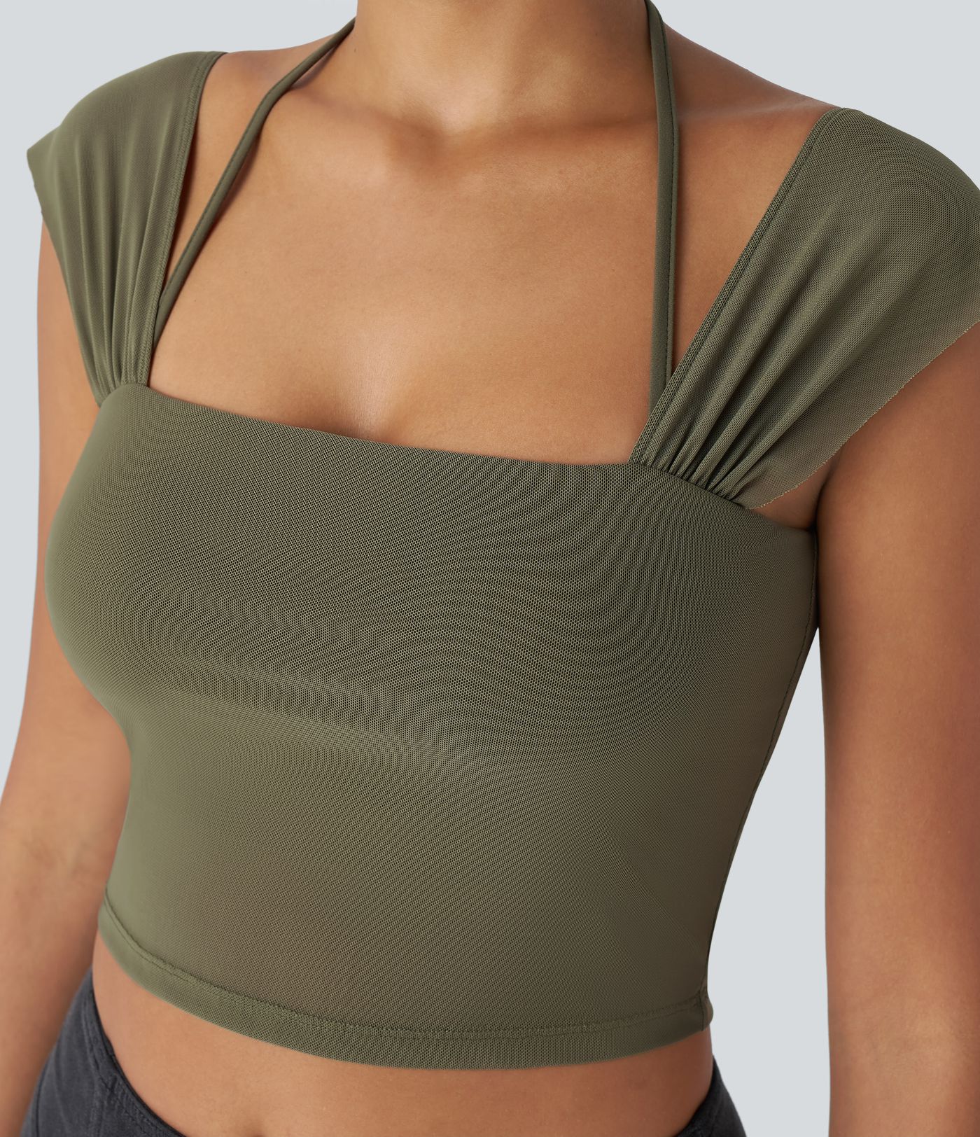 SoftlyZero™ Quadratischer Ausschnitt Neckholder Kontrast Mesh Kurzes Lässiges Tanktop-UPF50+