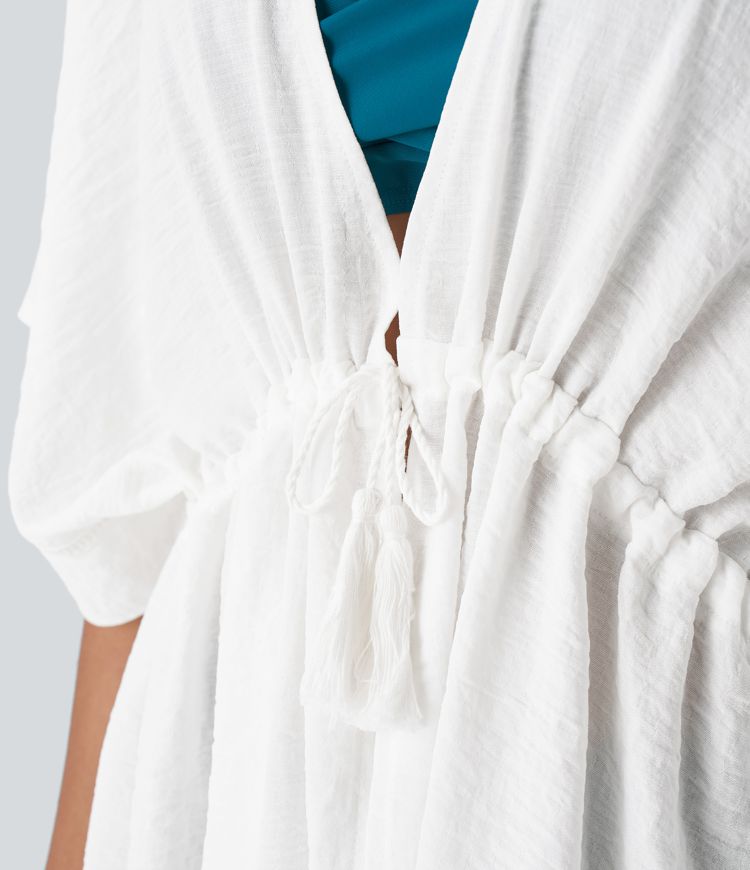 Traje baño kimono abertura fleco cordón delantero lazo frente