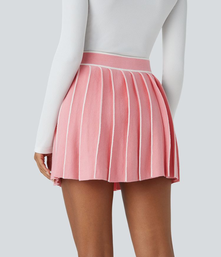 Women's High Waisted Color Block 2-in-1 Pocket Pleated Mini Casual