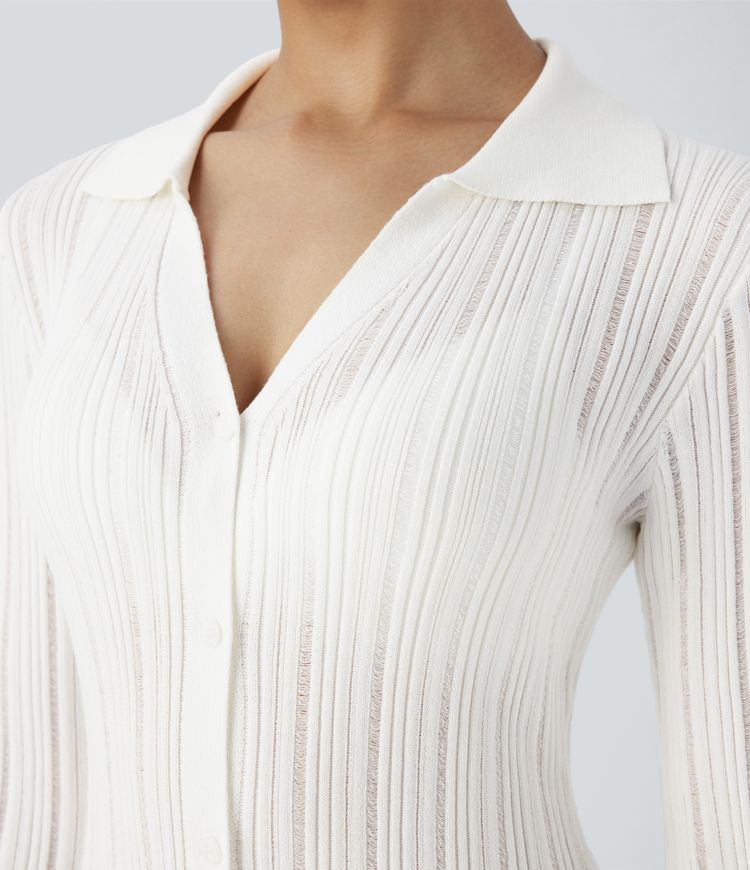 Collared Button Long Sleeve Bodycon Midi Casual Sweater Dress